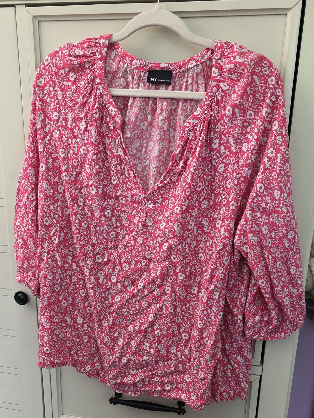 JNY Collection Pink Floral V-Neck Tunic Top